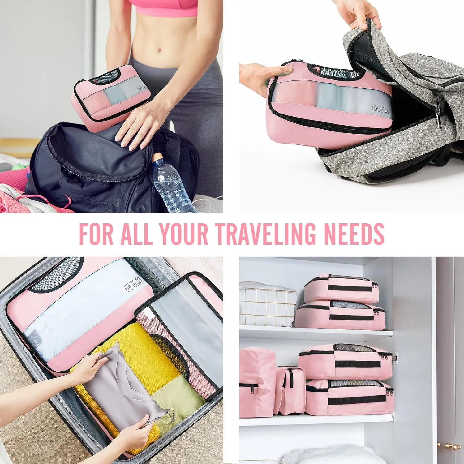 Veken 8 Set Packing Cubes for Travel Essentials, Suitcase Organizer Bags Set for Luggage, Road Trip Travel Accessories in 4 Sizes (Extra Large, Large, Medium, Small), Pink