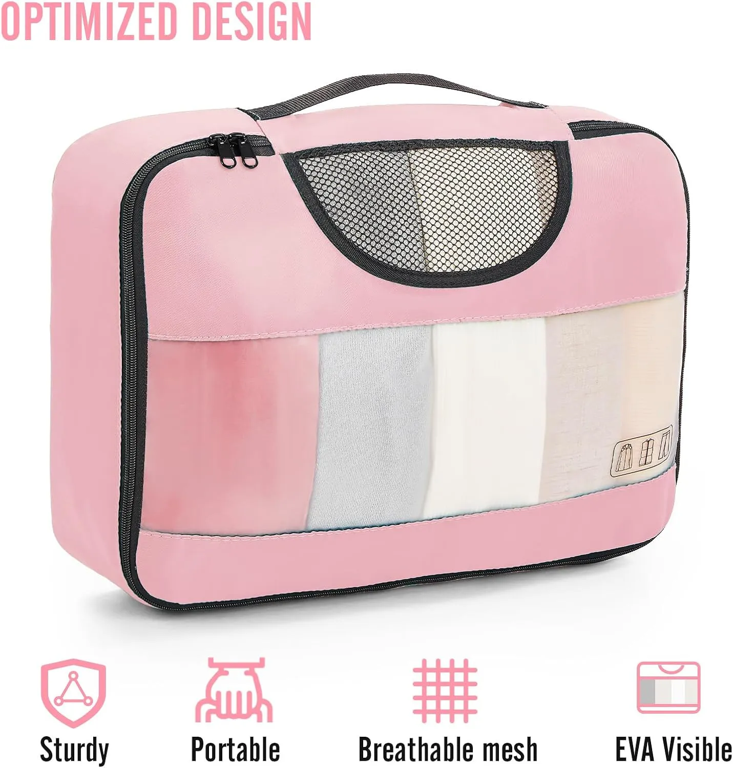 Veken 8 Set Packing Cubes for Travel Essentials, Suitcase Organizer Bags Set for Luggage, Road Trip Travel Accessories in 4 Sizes (Extra Large, Large, Medium, Small), Pink