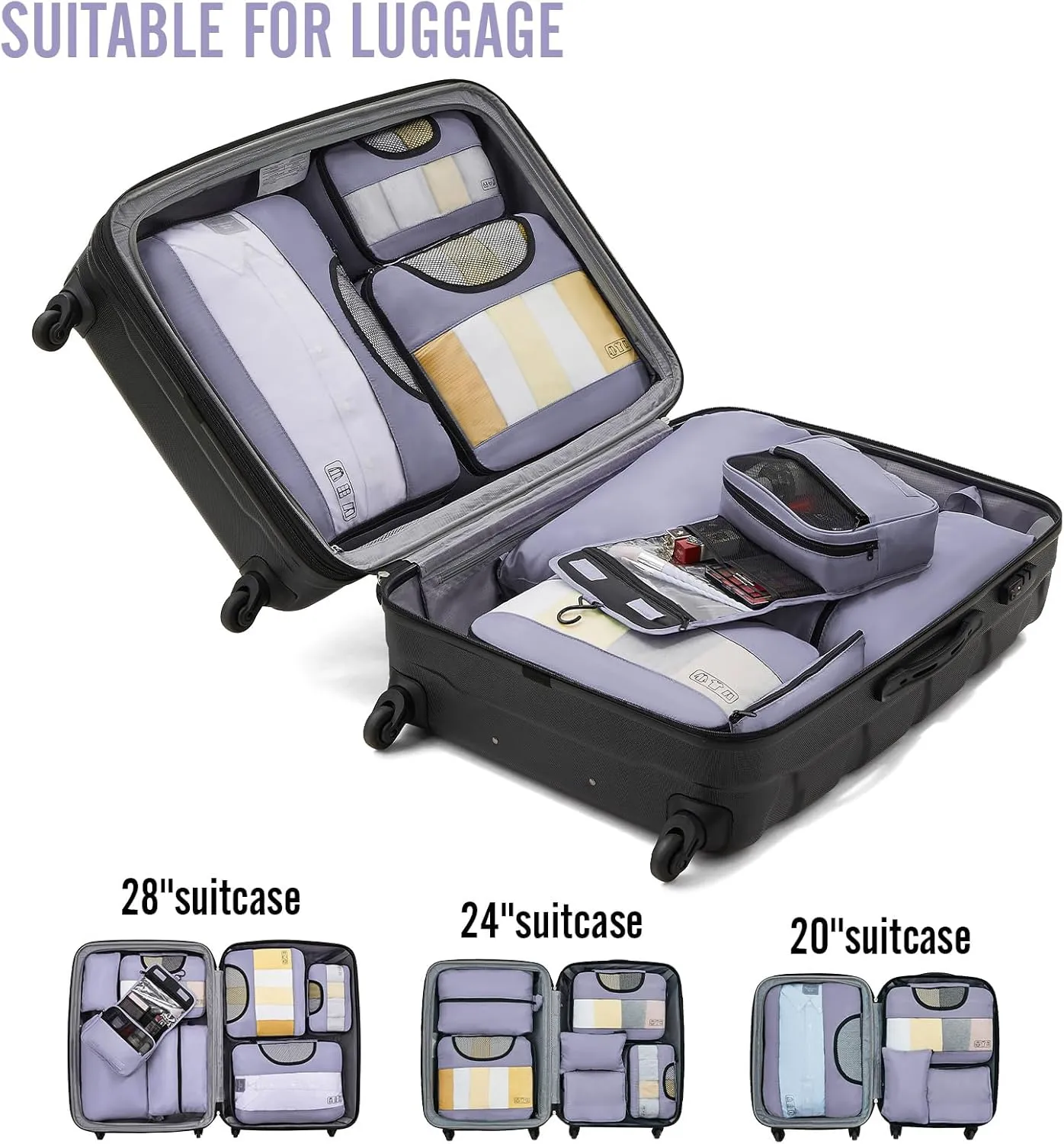 Veken 8 Set Packing Cubes for Travel Essentials, Suitcase Organizer Bags Set for Luggage, Road Trip Travel Accessories in 4 Sizes (Extra Large, Large, Medium, Small)