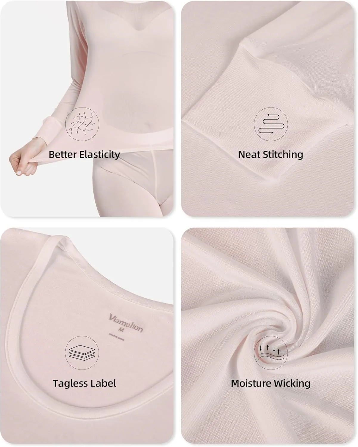 Viamulion Women's 100% Silk Thermal Underwear Top, Long Sleeve Base Layer