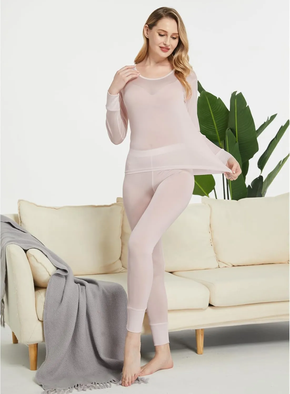 Viamulion Women's 100% Silk Thermal Underwear Top, Long Sleeve Base Layer