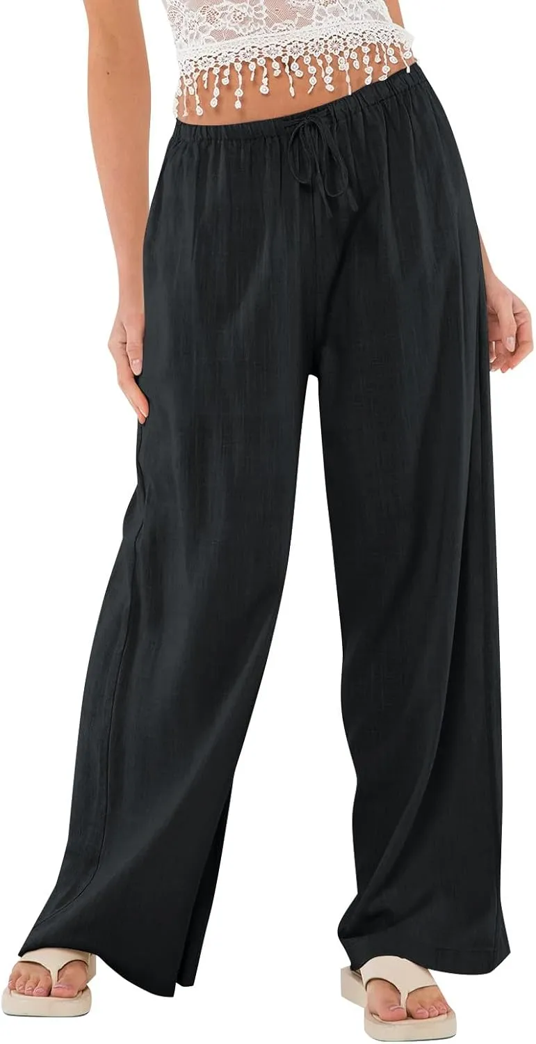 Wide Leg Linen Pants for Women High Waisted Palazzo Pants Casual Summer Trousers Pants Loose Lounge Pants with Pockets