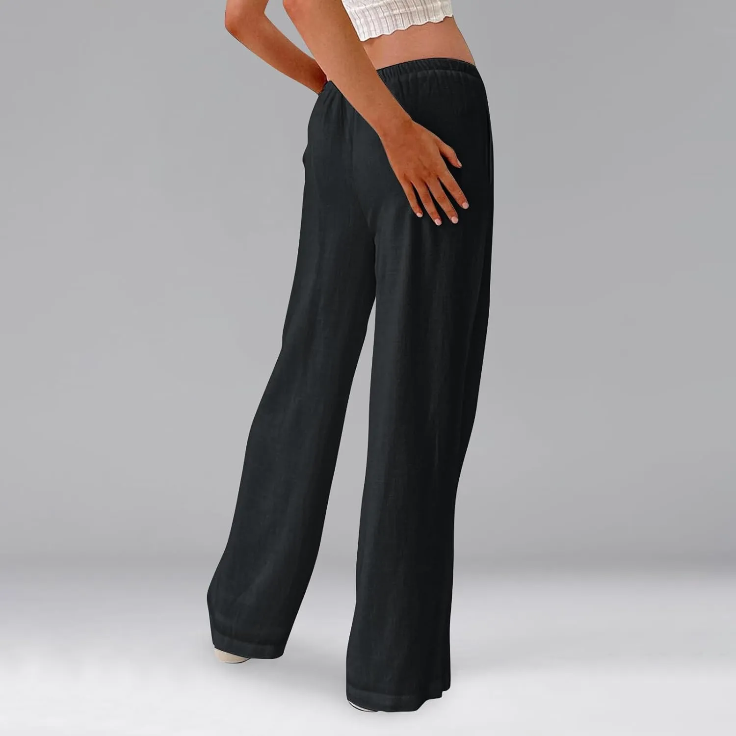 Wide Leg Linen Pants for Women High Waisted Palazzo Pants Casual Summer Trousers Pants Loose Lounge Pants with Pockets