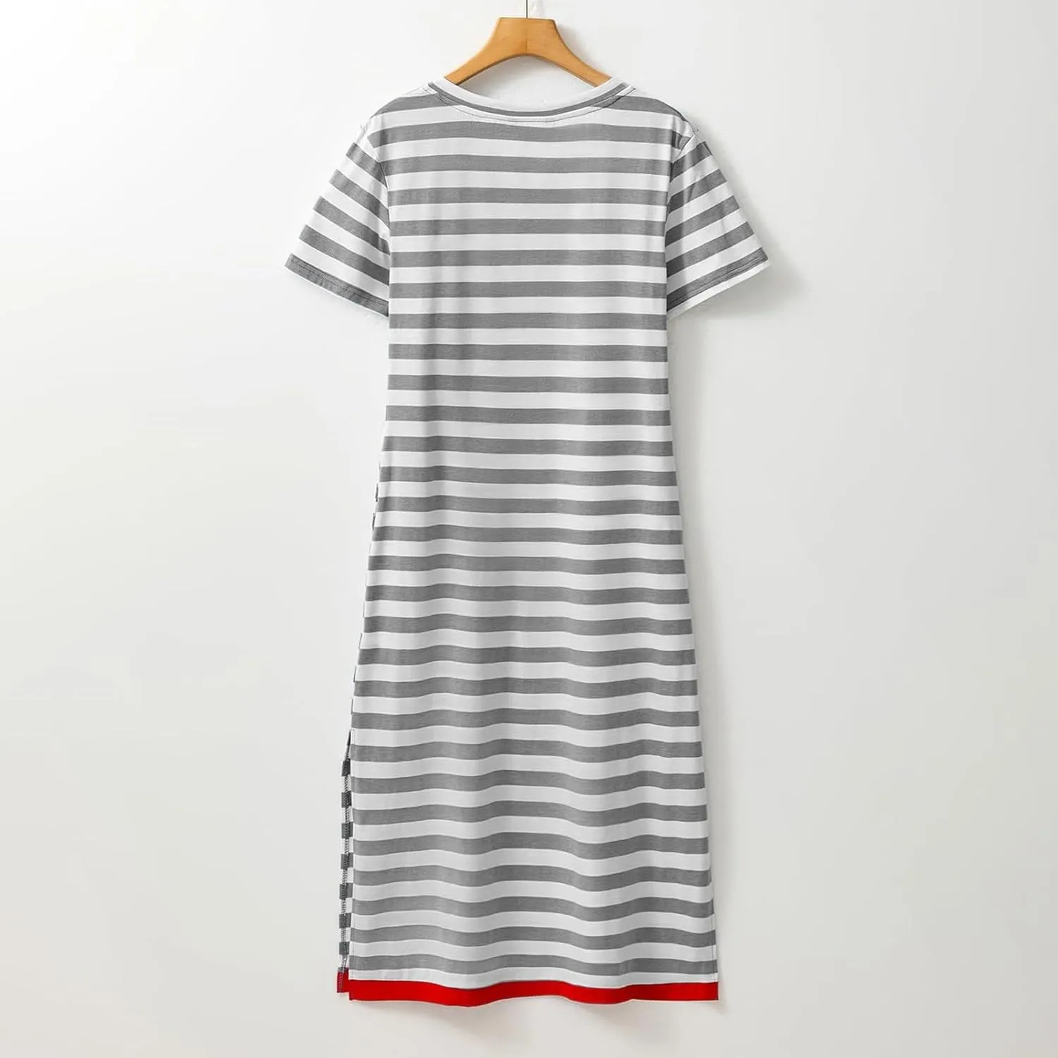 Women 2025 Casual Maxi Dress Short Sleeve V Neck Stripe Sundress Split Loose Long Summer Tshirt Activewear Dress