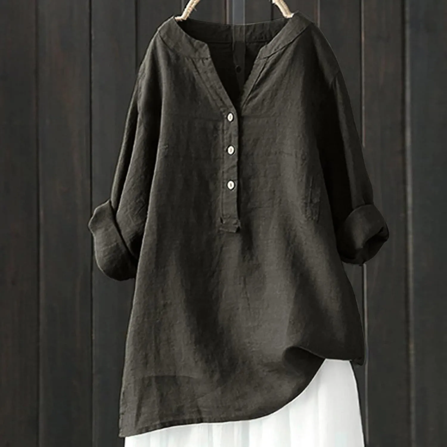 Women Button Shirts Linen Rolled Cuffed Short Sleeve V Neck 2024 Summer Shirts Casual Loose Solid Blouse Tops