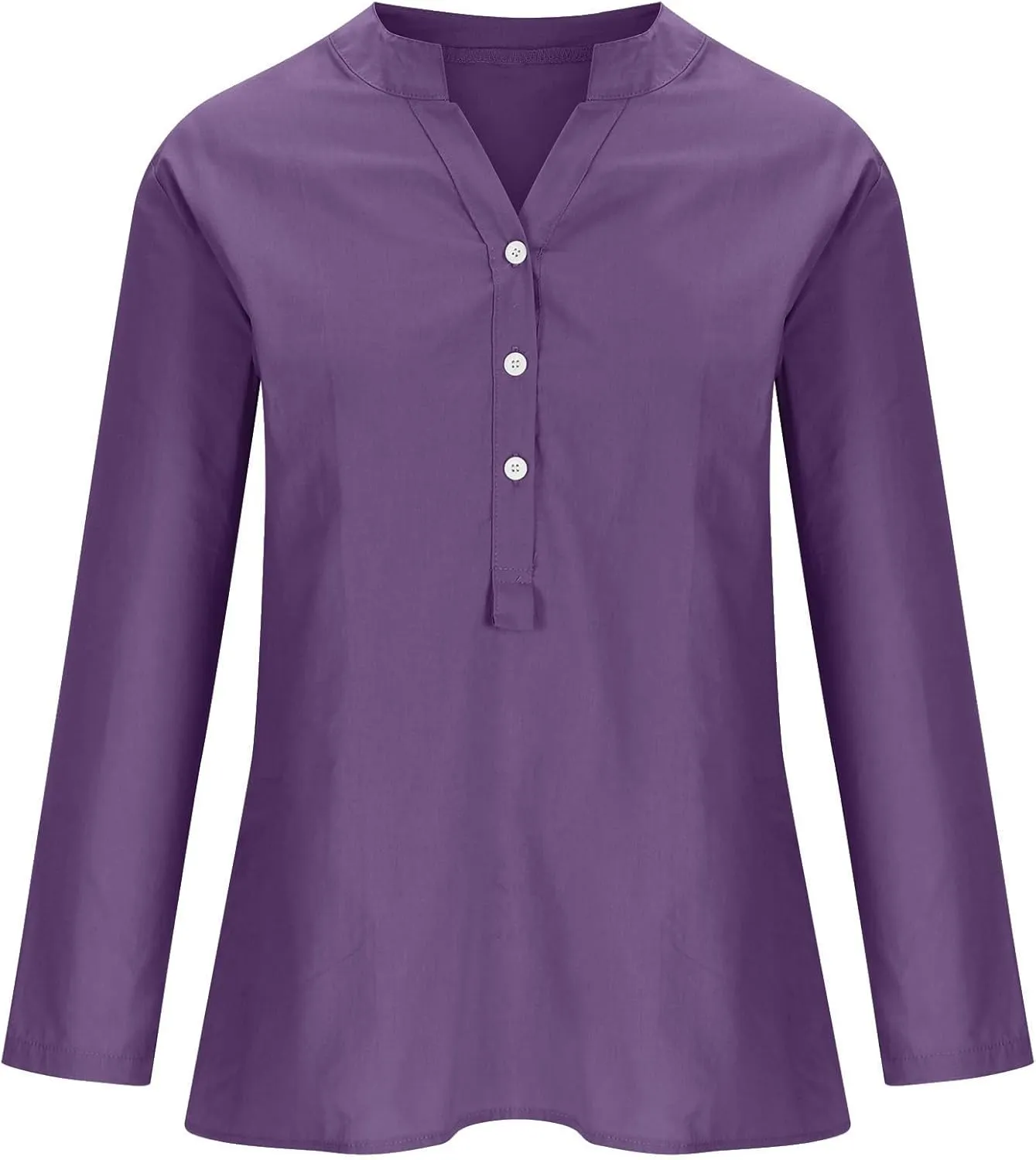 Women Buttons Shirt Cotton Linen Cuffed Sleeve V-Neck Oversized Shirts Casual Loose Solid Blouse Tunic Tops