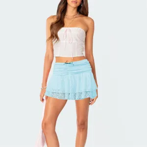 Women Floral Lace Mini Skirt Y2K Elastic Low Waist Ruffle Hem Layered Pleated Flowy Skorts Sexy Trendy Streetwear