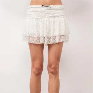 Women Floral Lace Mini Skirt Y2K Elastic Low Waist Ruffle Hem Layered Pleated Flowy Skorts Sexy Trendy Streetwear