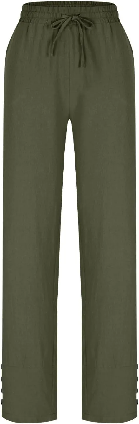 Women High Waisted Pants with Pockets Straight Leg Casual Trousers Pants Beach Summer Pants Loose Vacation Pants