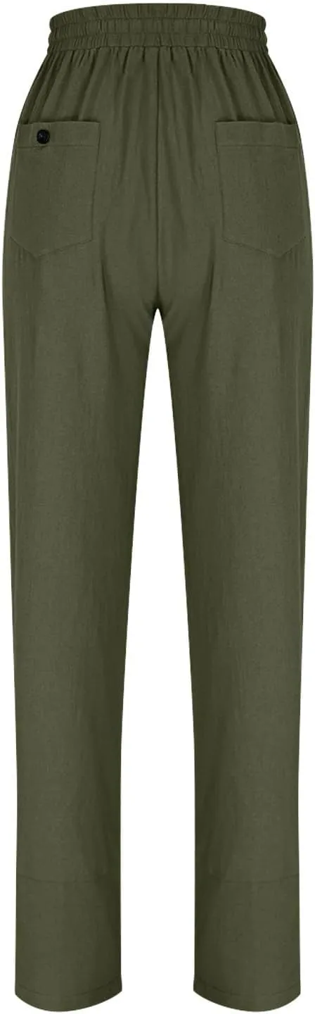 Women High Waisted Pants with Pockets Straight Leg Casual Trousers Pants Beach Summer Pants Loose Vacation Pants