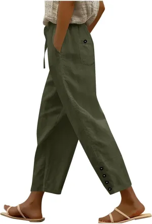Women High Waisted Pants with Pockets Straight Leg Casual Trousers Pants Beach Summer Pants Loose Vacation Pants