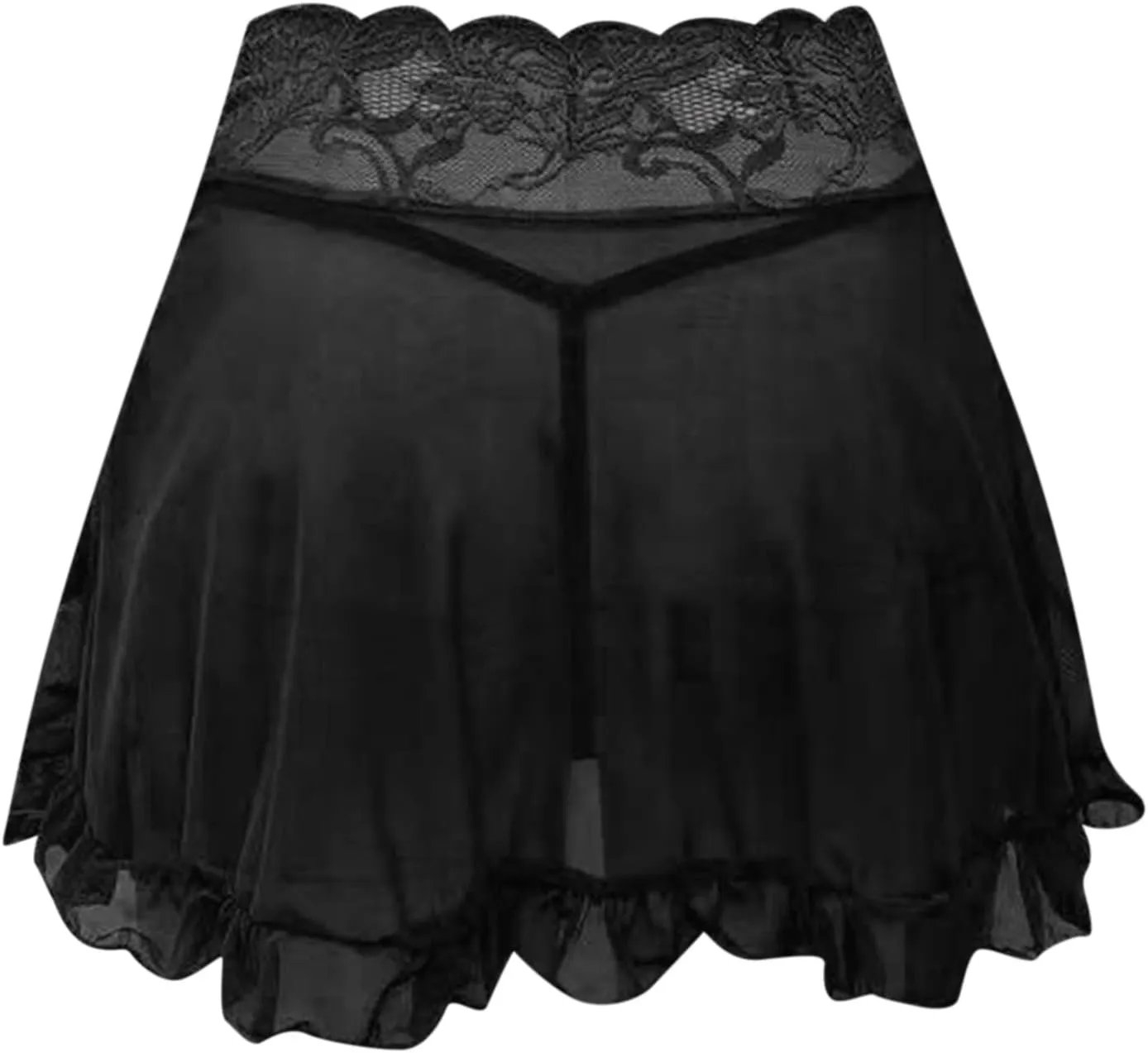 Women Lace Pleated Mini Skirt Ruffle See Through Sheer Micro Mini Skirt Sexy Solid Lingerie Short Skirts
