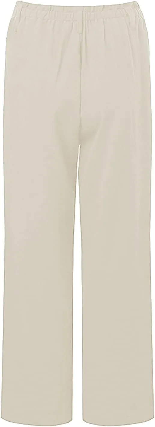 Women Linen Pants Summer Casual Capri Pants with Pockets Elastic Waist Wide Leg Cropped Pants Boho Beach Palazzo Pants
