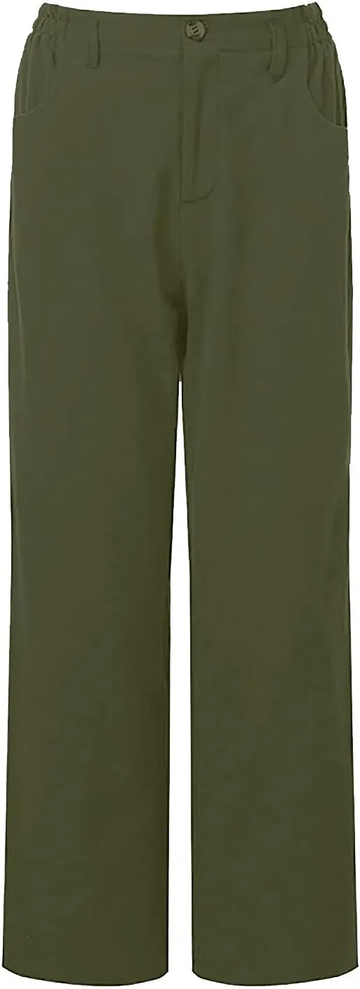 Women Linen Pants Summer Casual Capri Pants with Pockets Elastic Waist Wide Leg Cropped Pants Boho Beach Palazzo Pants