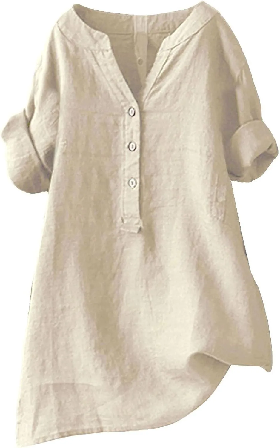 Women Linen Shirts Summer Linen Button Up Short Sleeve T-Shirt Casual Oversized Trendy Round Neck Tee Shirts