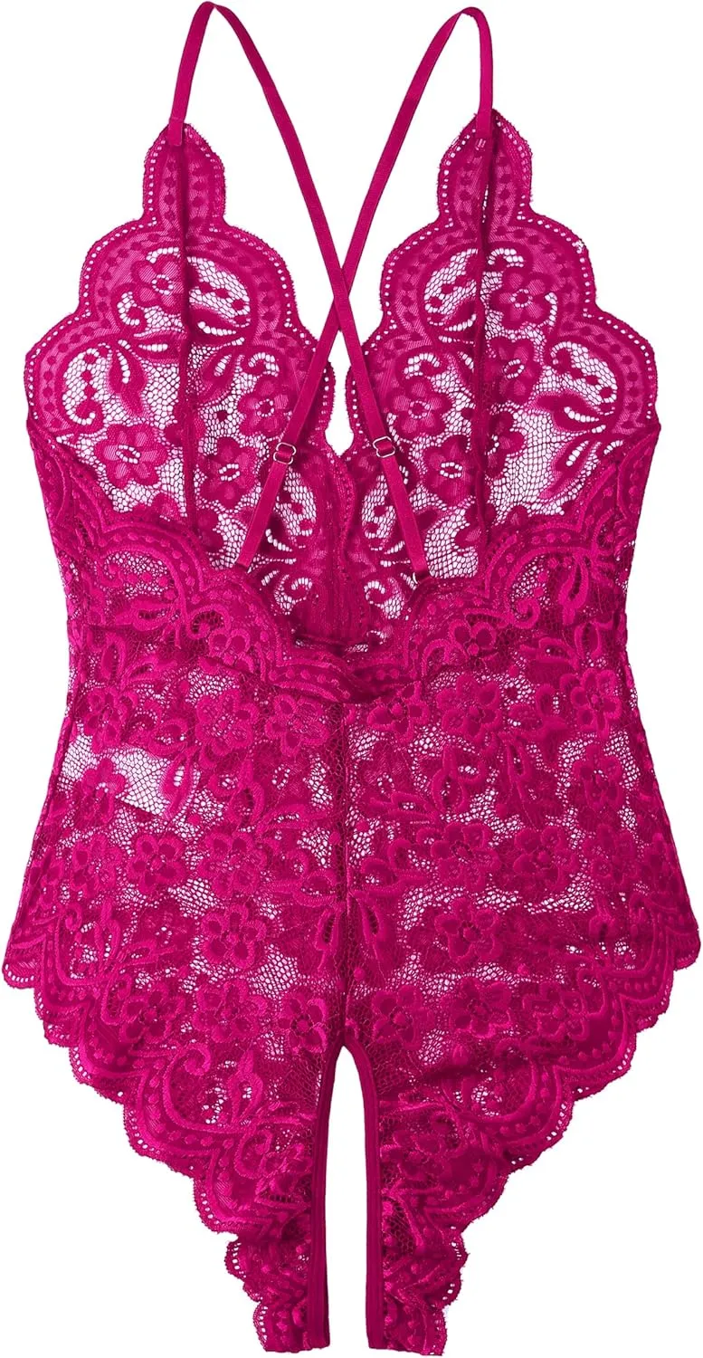 Women One Piece Lingerie Sexy Teddy V Neck Bodysuit Lace Nightie