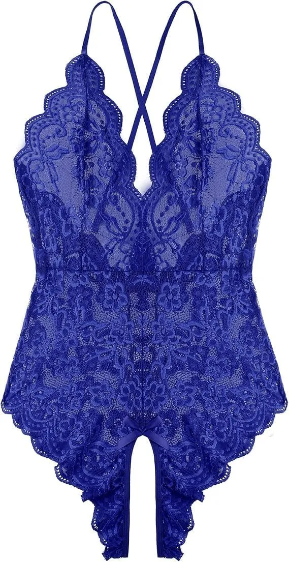 Women One Piece Lingerie Sexy Teddy V Neck Bodysuit Lace Nightie