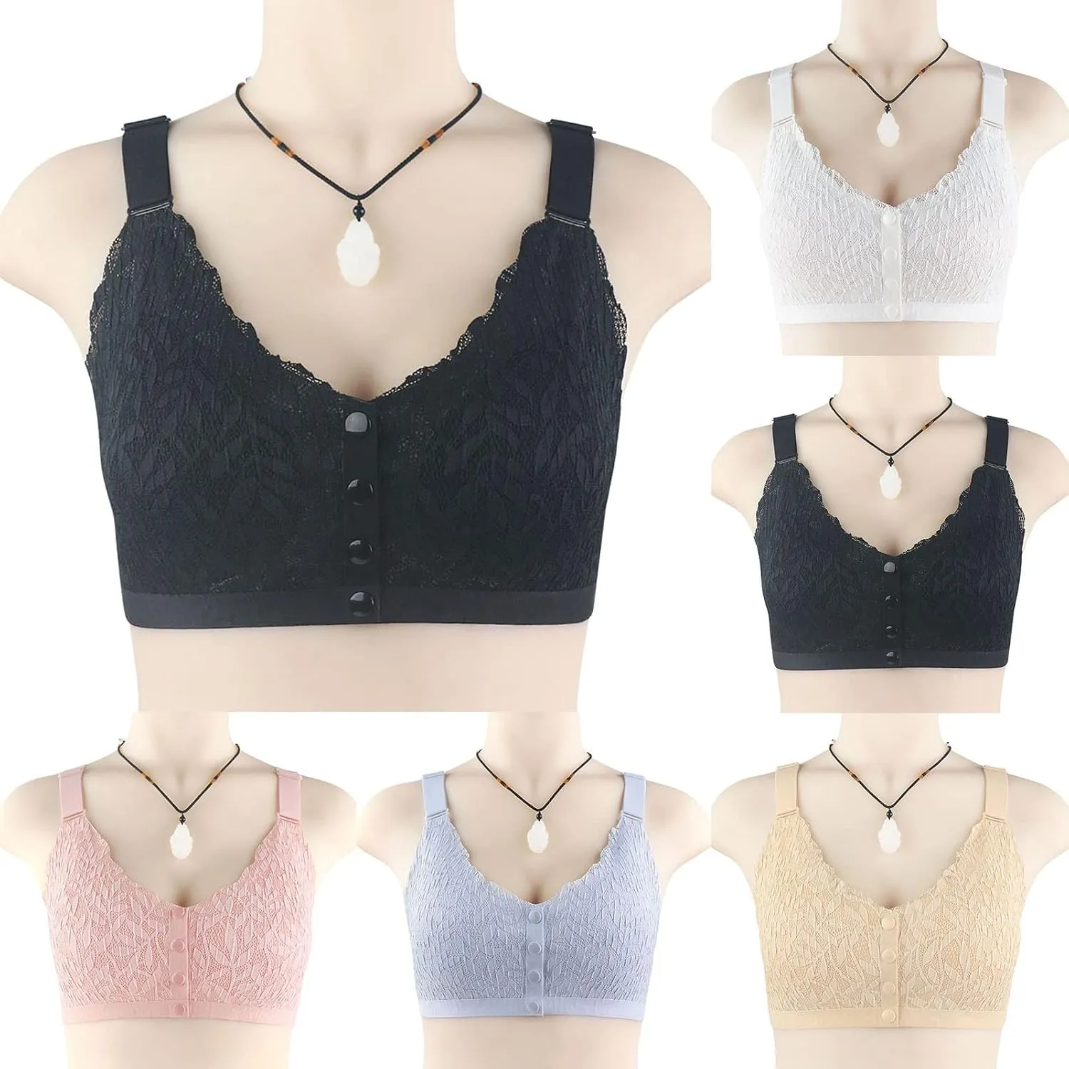 Women Sexy Lace Front Button Underwear Without Rims Vest Lace Plus Size Bra