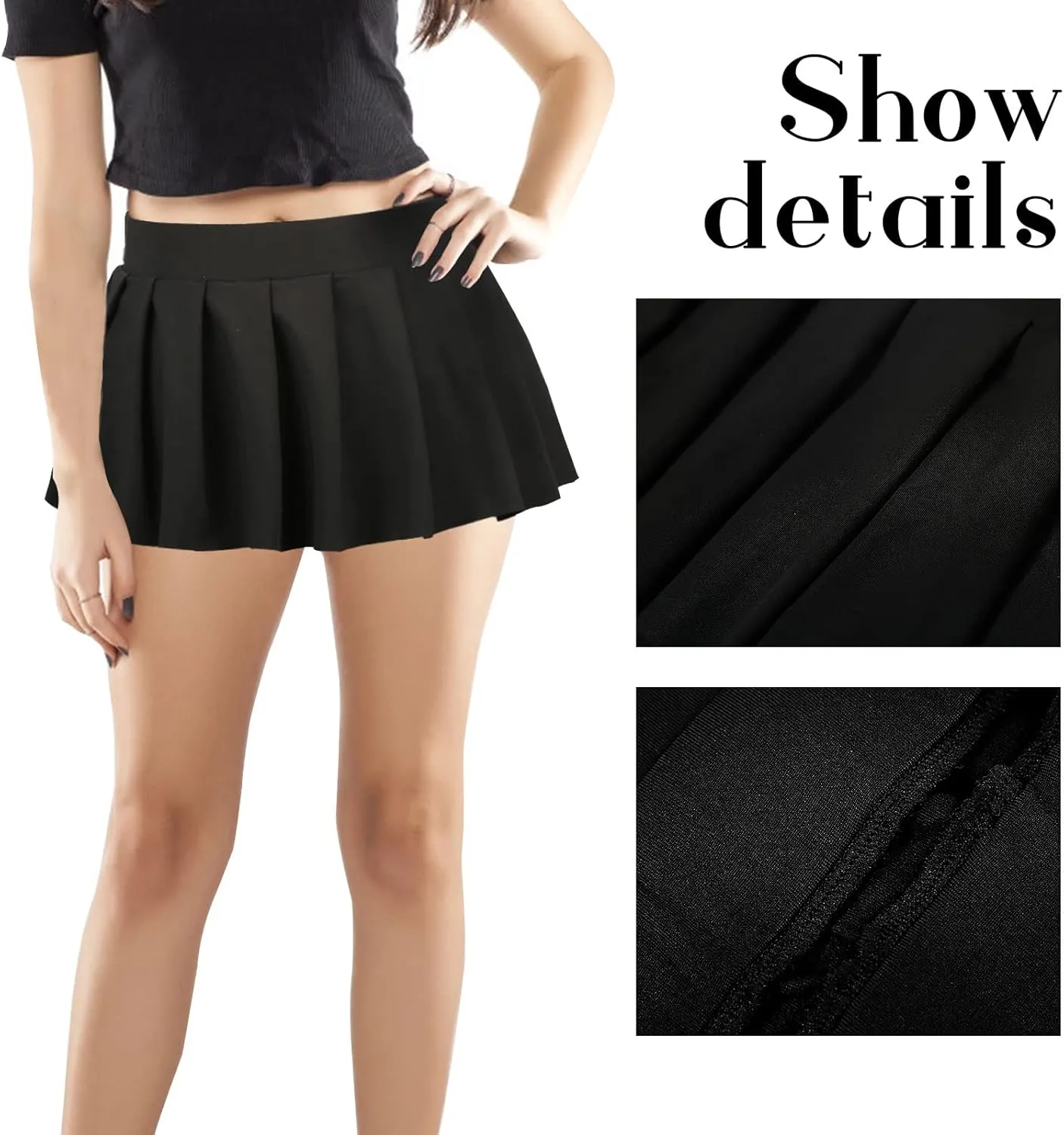 Women Sexy Pleated Mini Skirt Solid Ruffle Lingerie Black Short Skirts