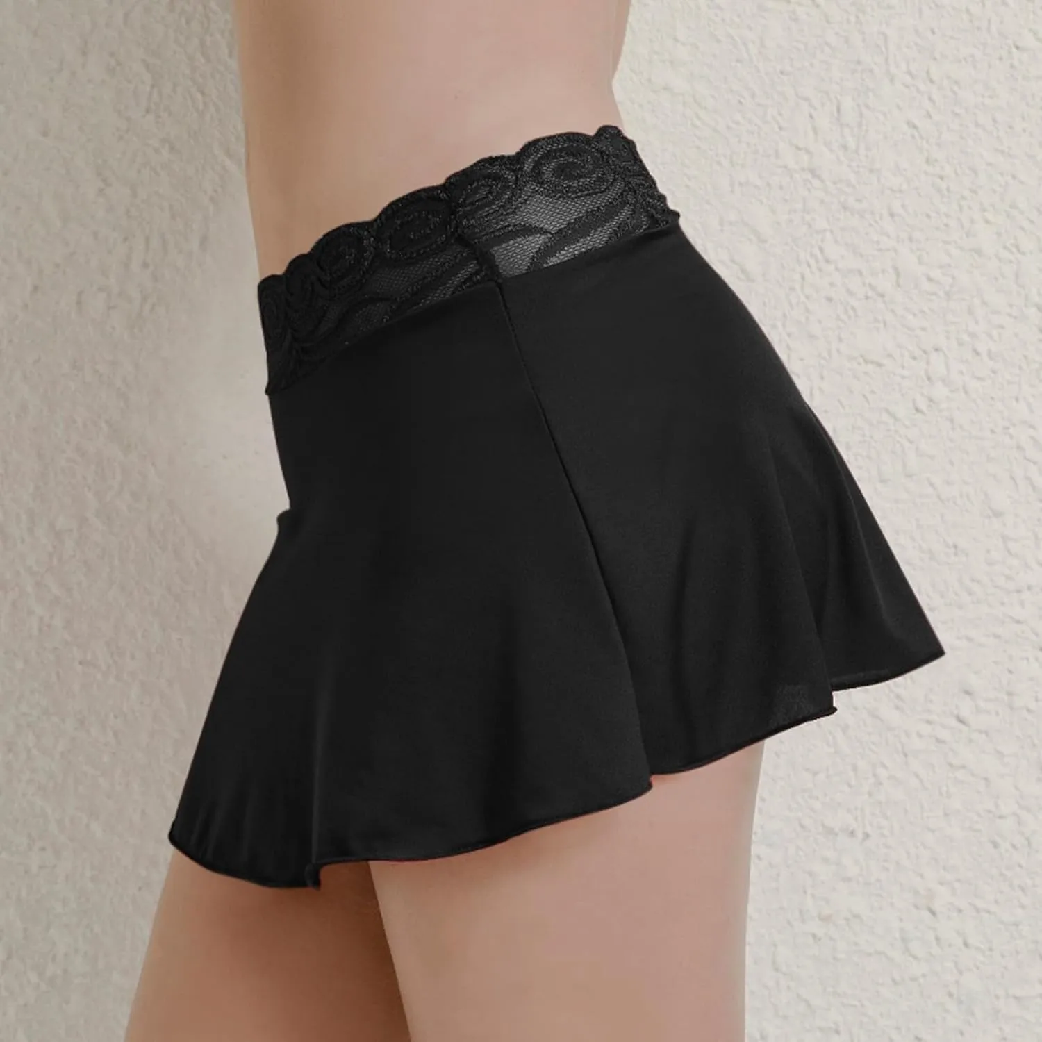 Women Sexy Role Play Pleated Mini Skirt Ruffle Lingerie Mesh Lace High Waist Mini Skirt Flowy A Line Ruffle Hem Skirts