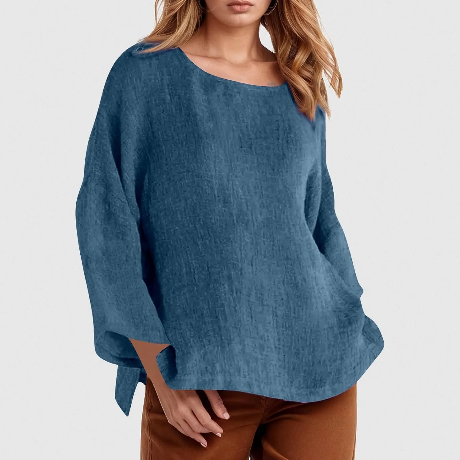 Women Short Sleeve Cotton Linen Shirts Casual Crew Neck Henley T Shirt Bohemian Boho Loose Summer Tee Tops