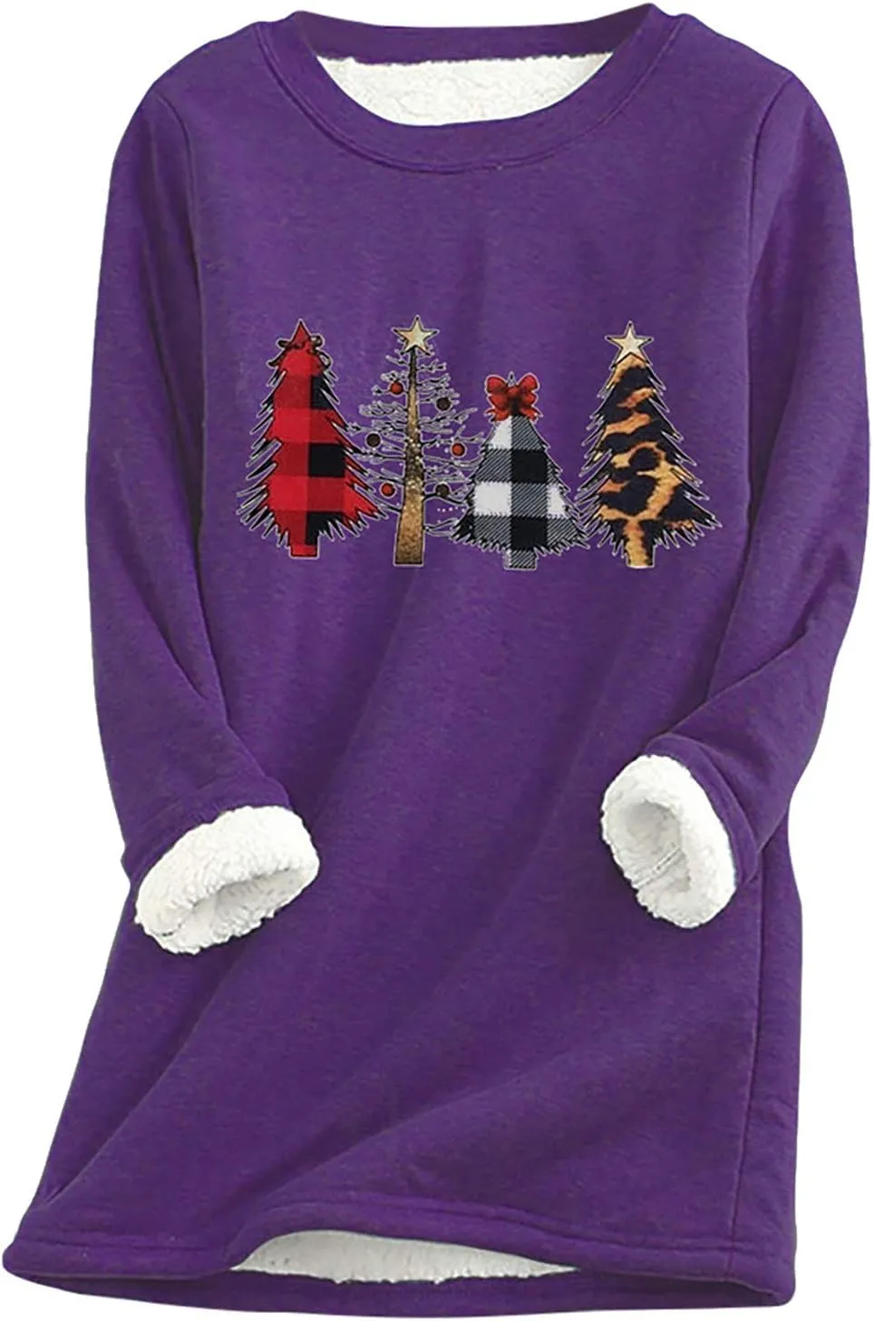 Women Thick Fleece Sweatshirt Thermal Underwear Top Warm Lined Shirts Christmas Graphic Sweater Plus Size