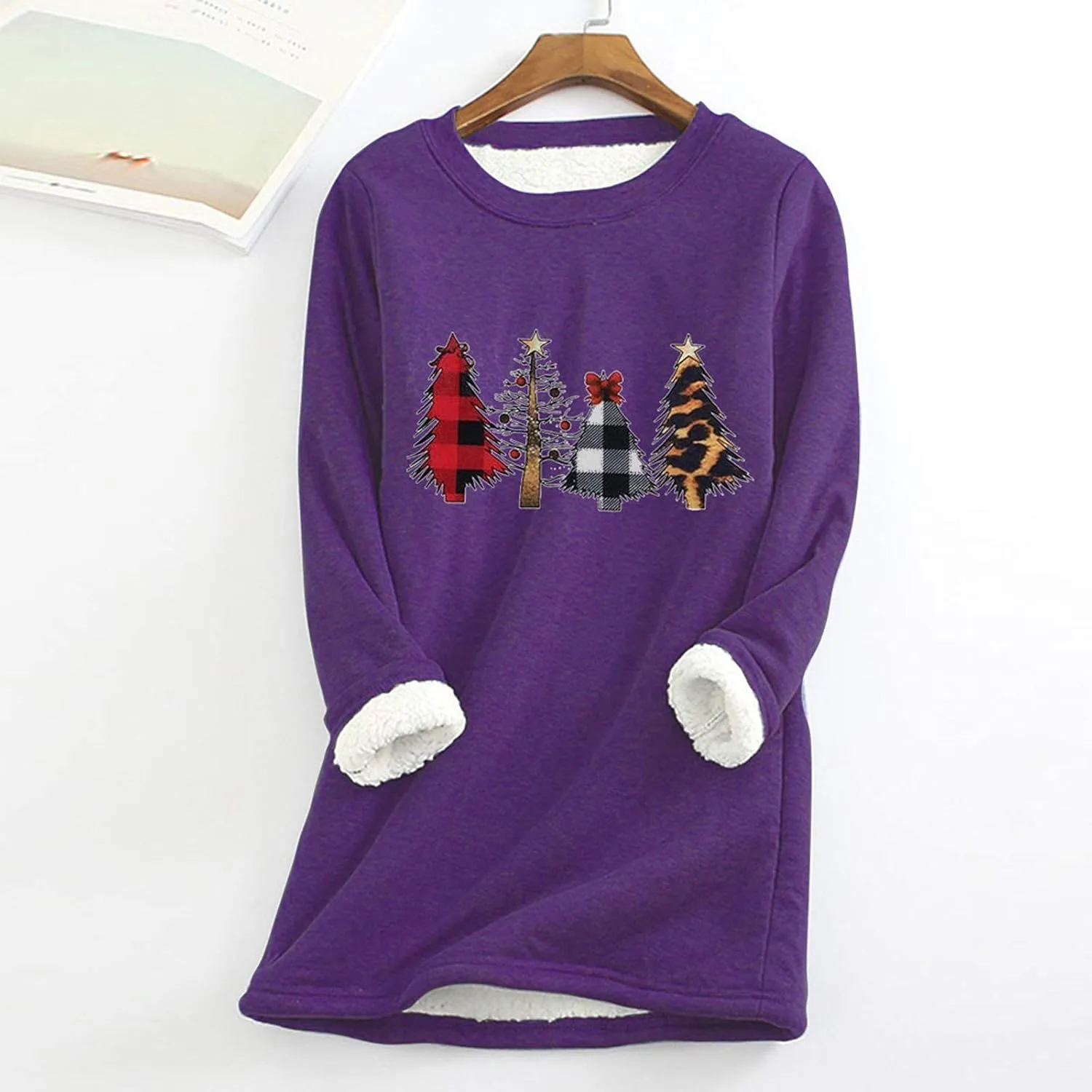 Women Thick Fleece Sweatshirt Thermal Underwear Top Warm Lined Shirts Christmas Graphic Sweater Plus Size