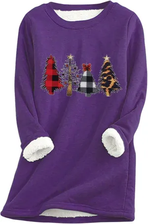 Women Thick Fleece Sweatshirt Thermal Underwear Top Warm Lined Shirts Christmas Graphic Sweater Plus Size