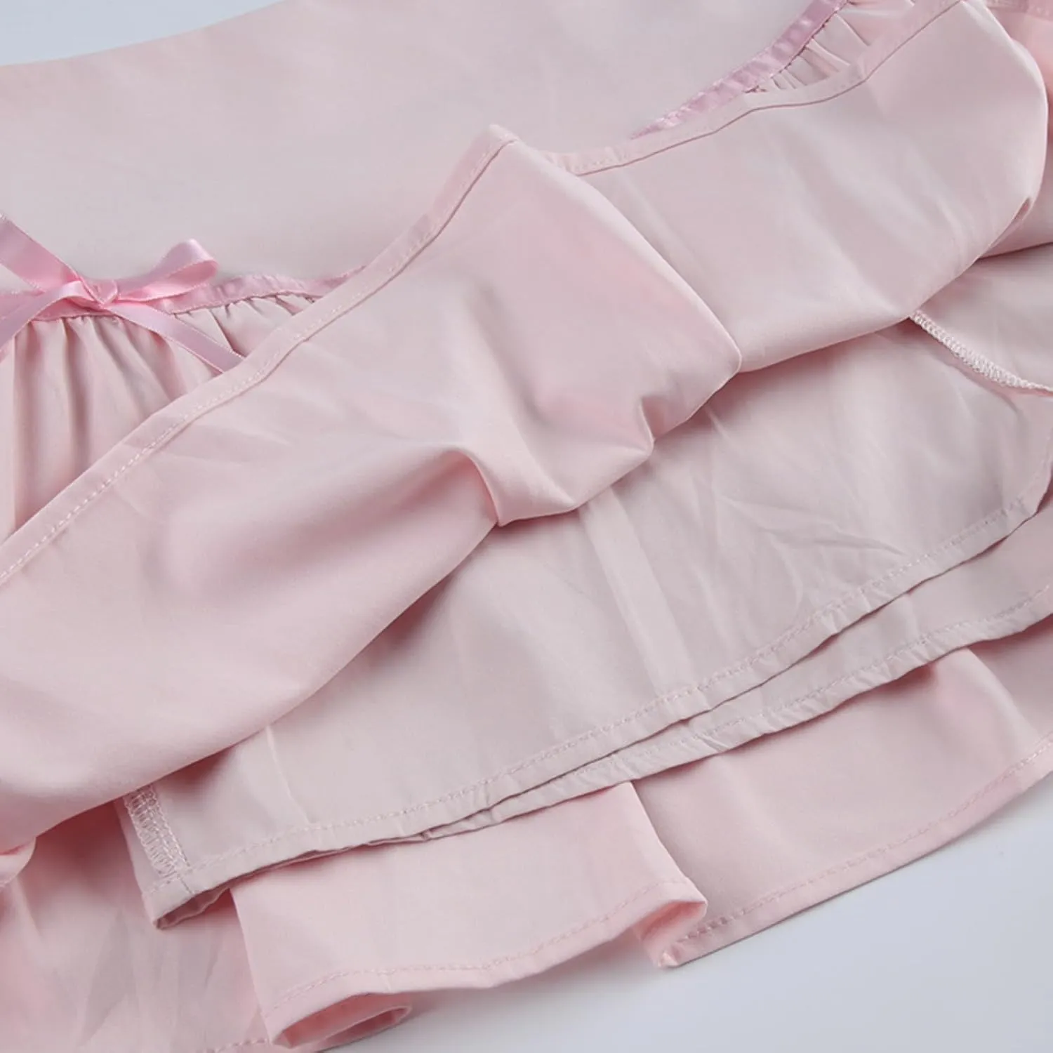 Women Y2K Pleated Mini Skirt Cute Bow Skirts Shoujo Clothes Low Waisted Ruffle Skirt Sexy A Line Short Dress