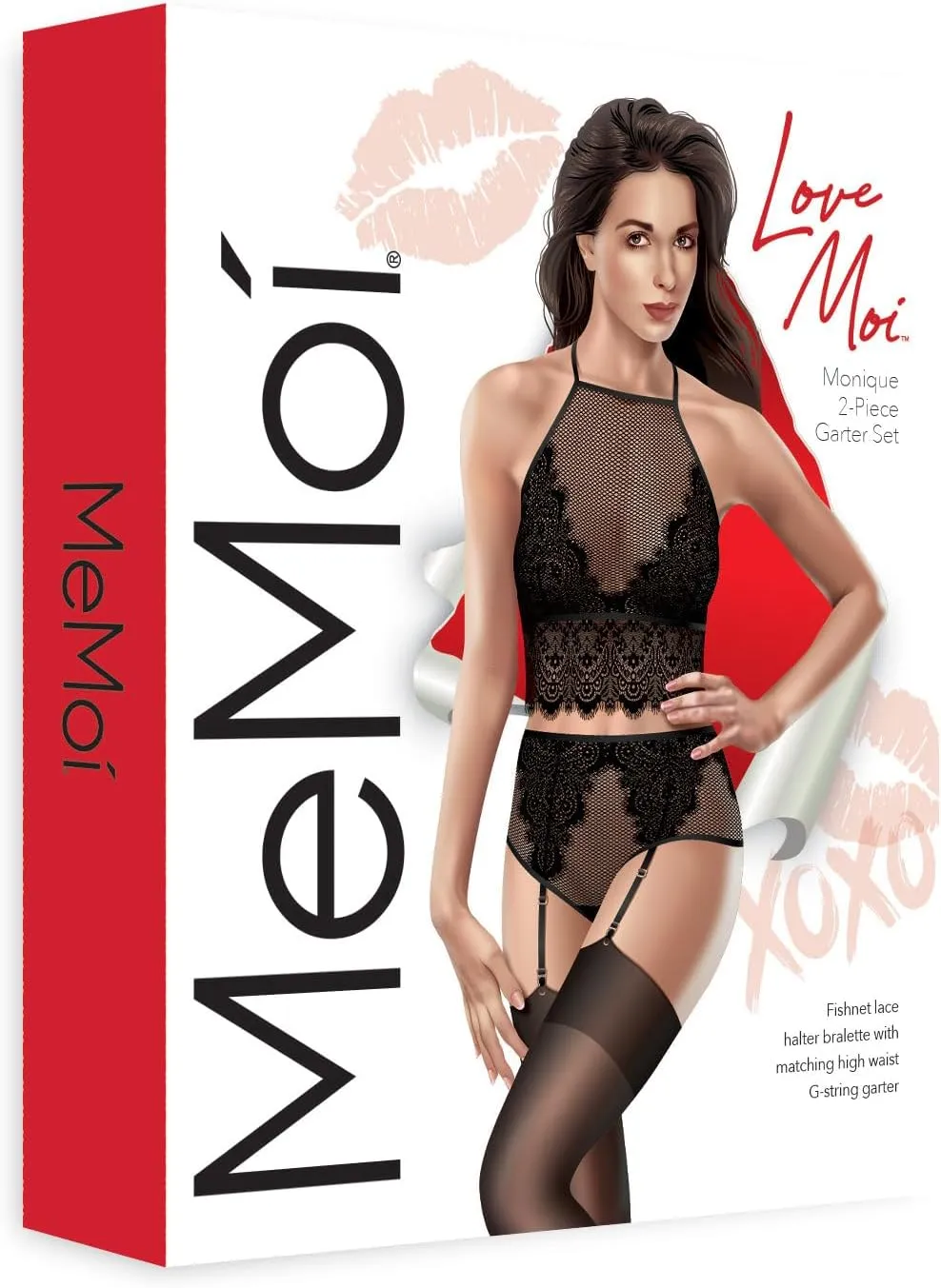 Women's 2 Piece Monique Fishnet Bralette and Garter Set