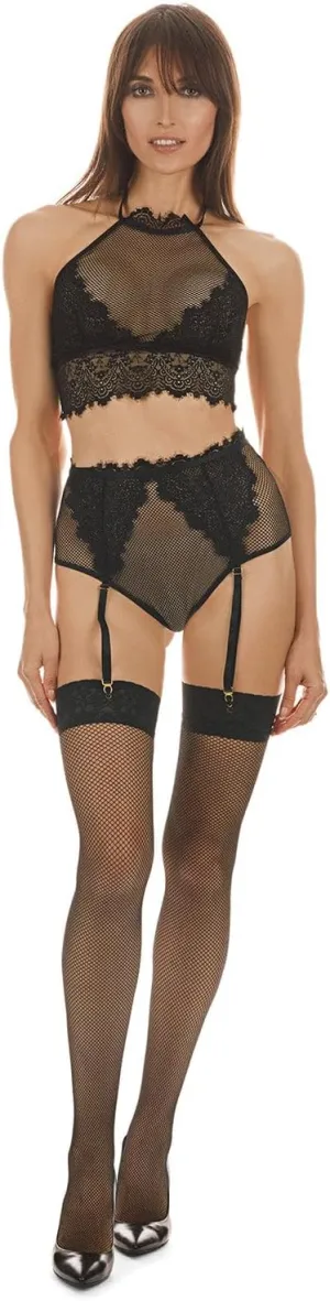 Women's 2 Piece Monique Fishnet Bralette and Garter Set