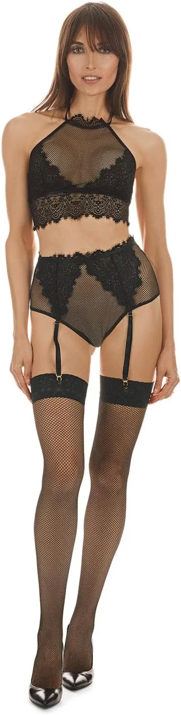 Women's 2 Piece Monique Fishnet Bralette and Garter Set