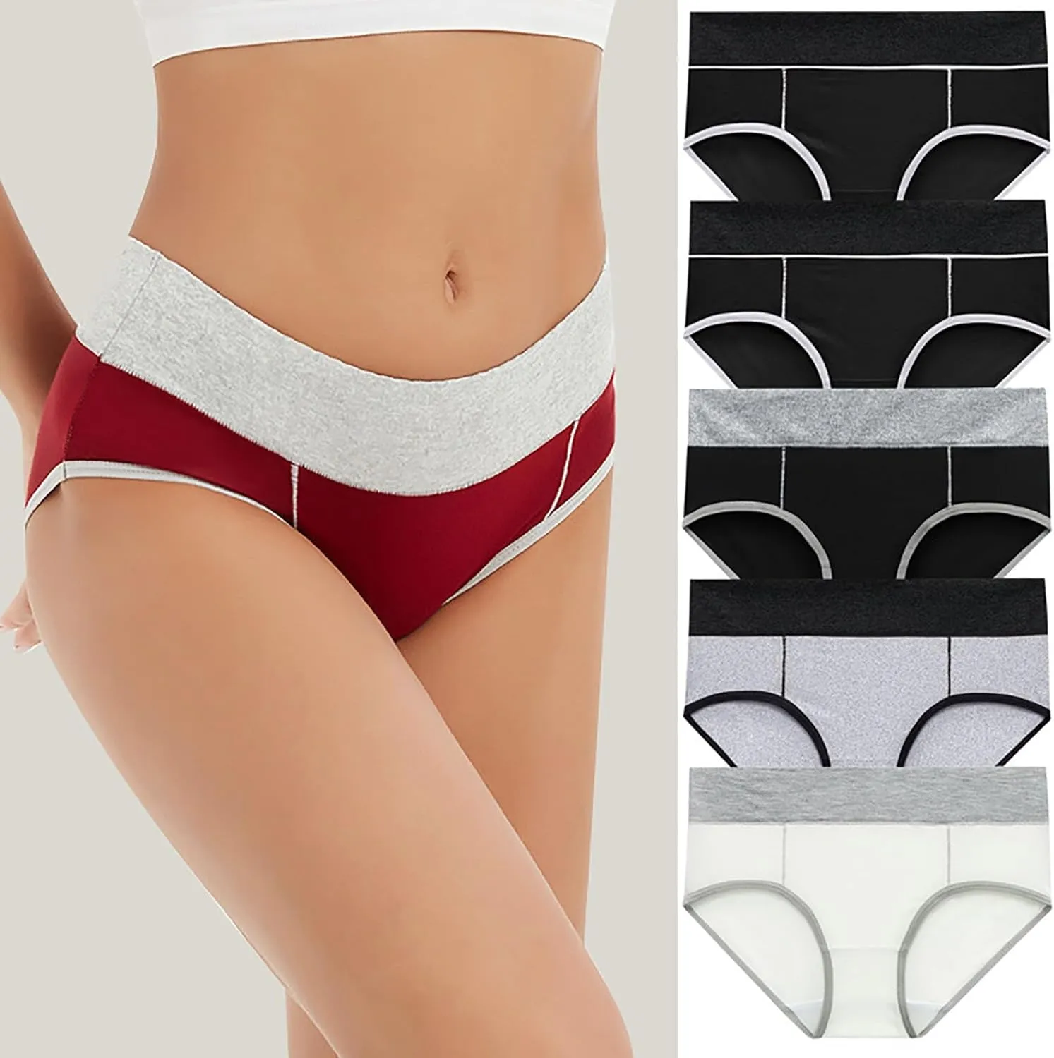 Women's 5 Pieces Briefs High Waist Stretch Underwear Soft Underpants Ladies Full Coverage Panties Solid Lingerie