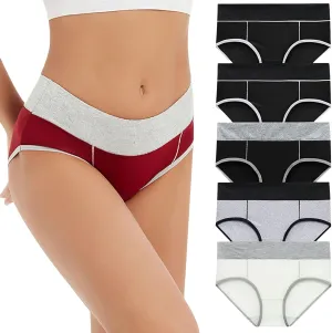 Women's 5 Pieces Briefs High Waist Stretch Underwear Soft Underpants Ladies Full Coverage Panties Solid Lingerie