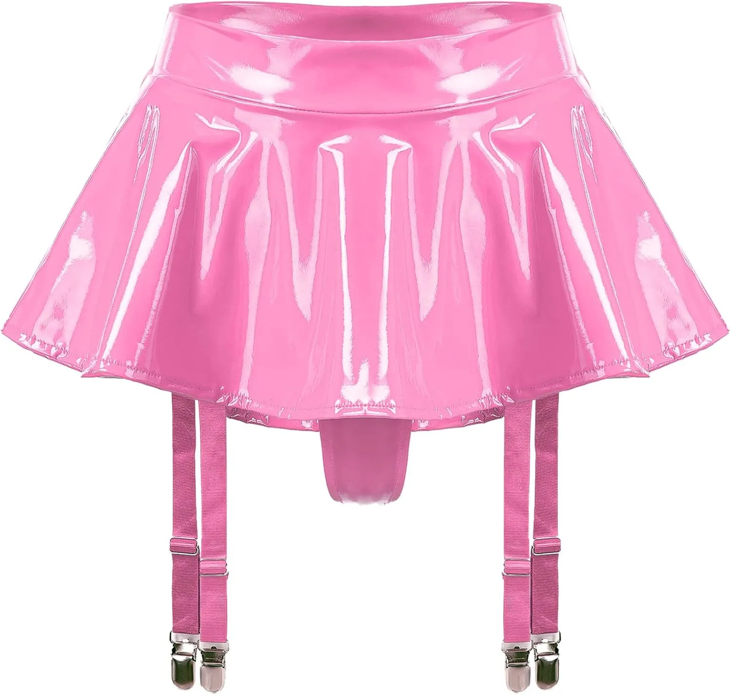 Women's A-line Mini Skirts High Waisted Leather Pleated Garter Belts Skirt Miniskirt
