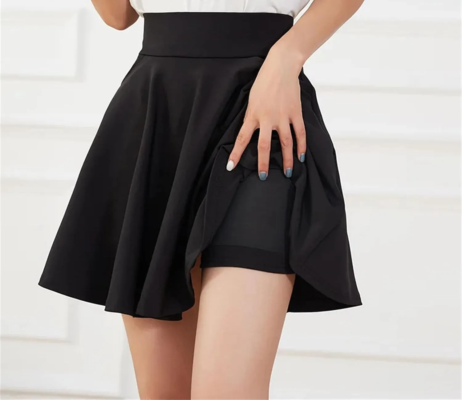 Women's Basic Skirts Flared Casual Mini Skater Medium Pleated Shorts Skirt for Women Pocket