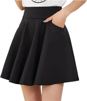 Women's Basic Skirts Flared Casual Mini Skater Medium Pleated Shorts Skirt for Women Pocket