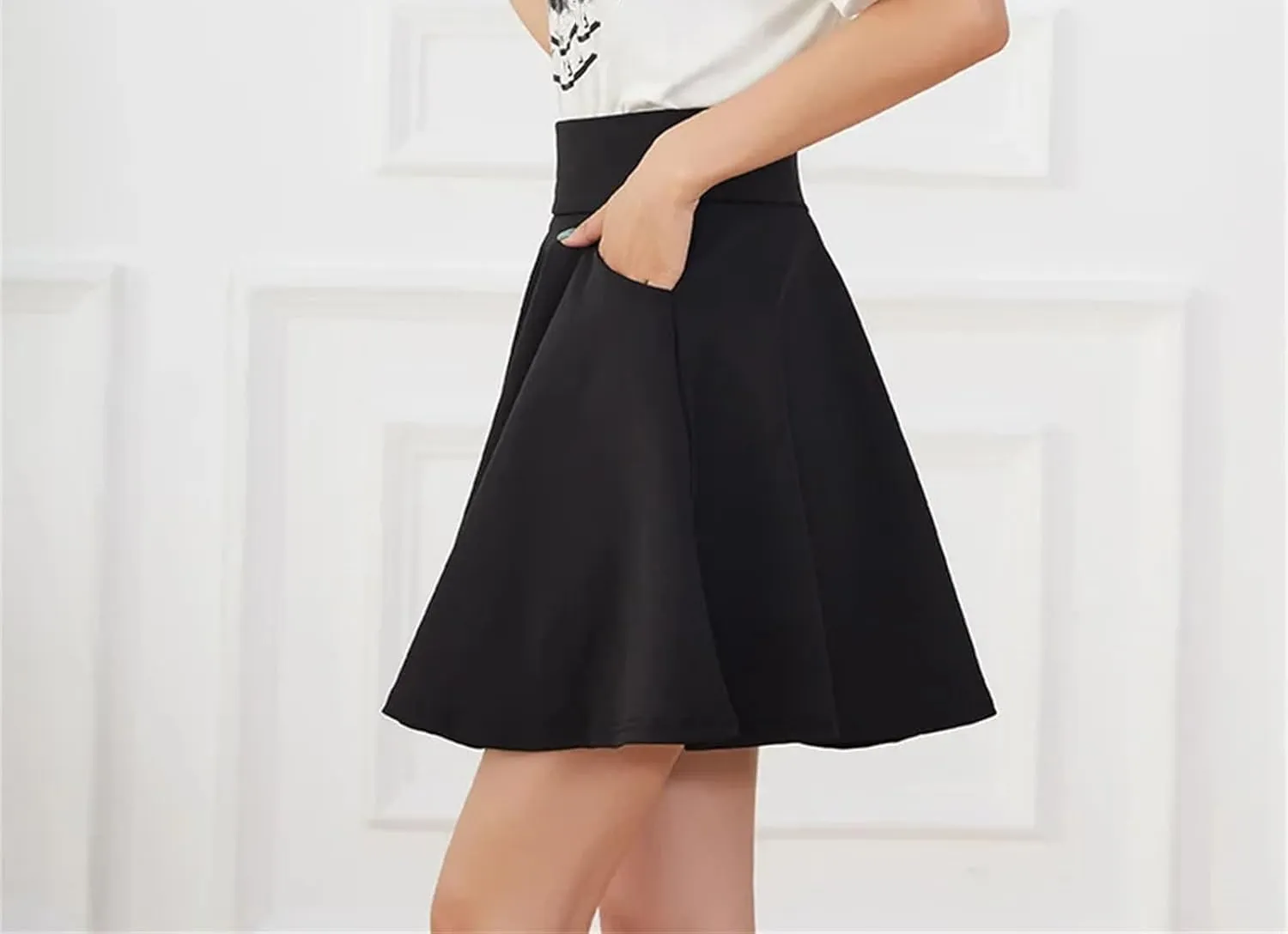 Women's Basic Skirts Flared Casual Mini Skater Medium Pleated Shorts Skirt for Women Pocket