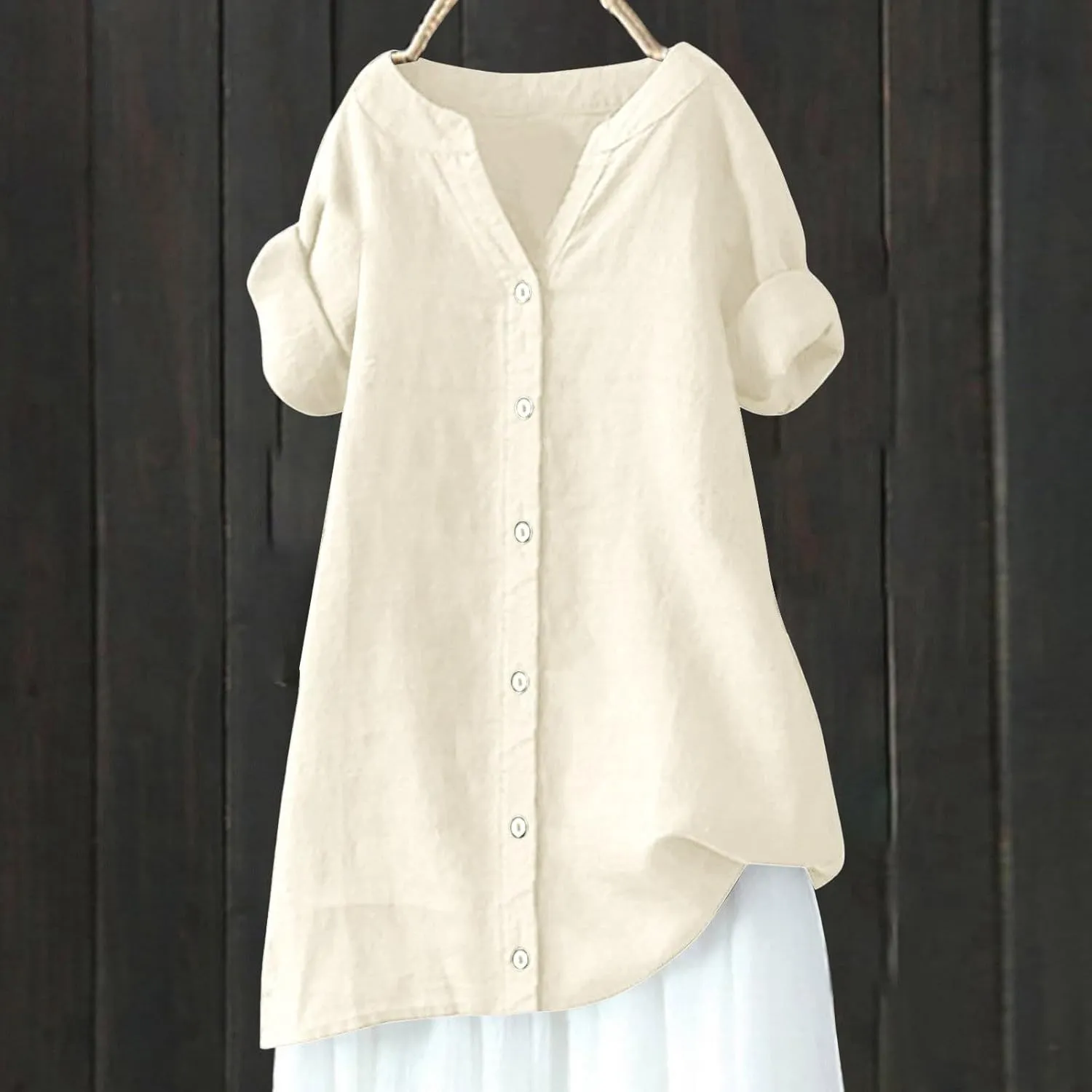 Womens Boho Linen Short Sleeve T Shirts Summer 2024 Fashion Casual Oversized Tunics Round Neck Loose Tshirts
