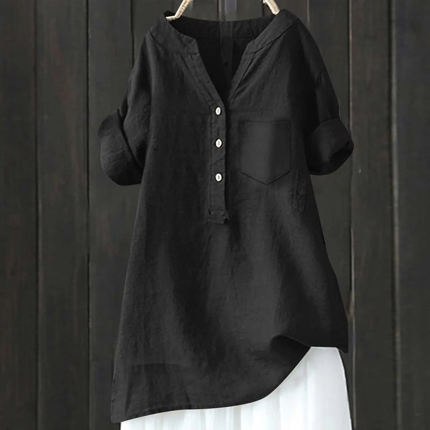 Women's Button Down Shirts Plain Long Sleeve Cotton Linen Summer Casual Business Blouse Top Loose Fit T Shirts