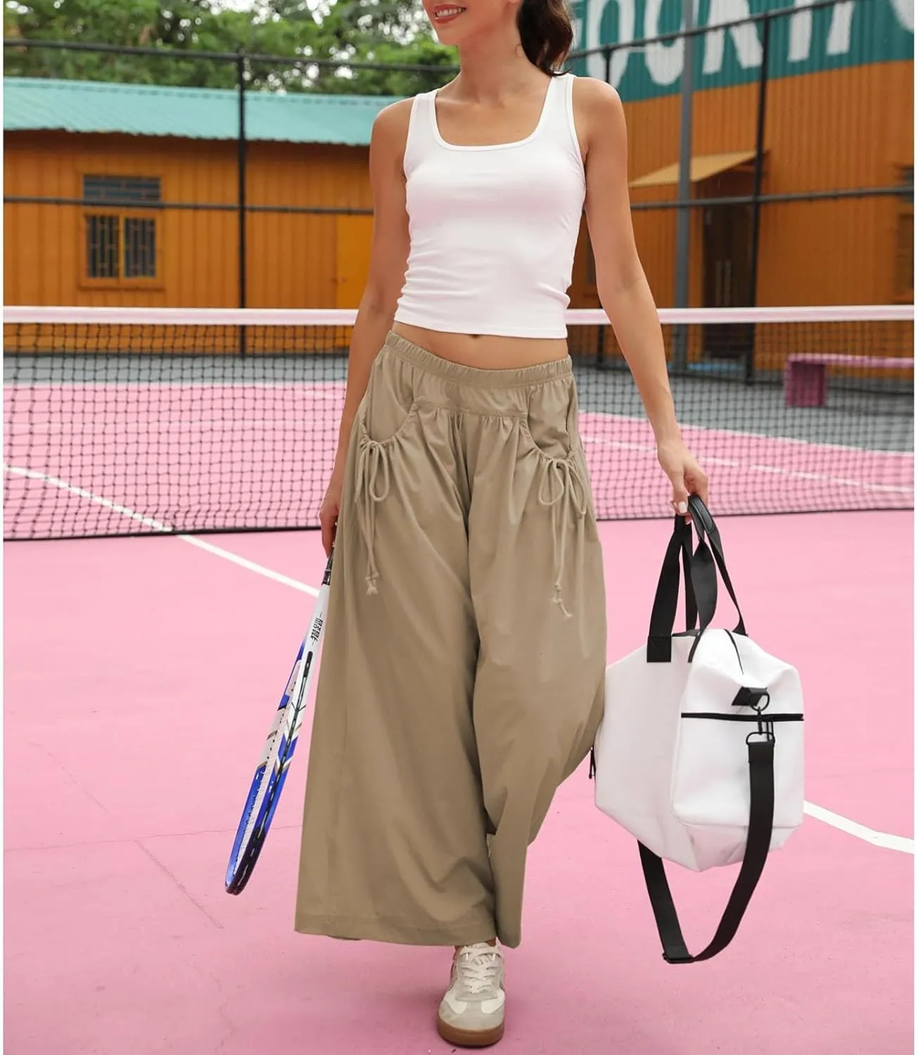 Womens Capri Pant Summer Wide Leg Loose Street Capris Joggers High Waist Drawstring Y2k Cropped Pants with Pockets