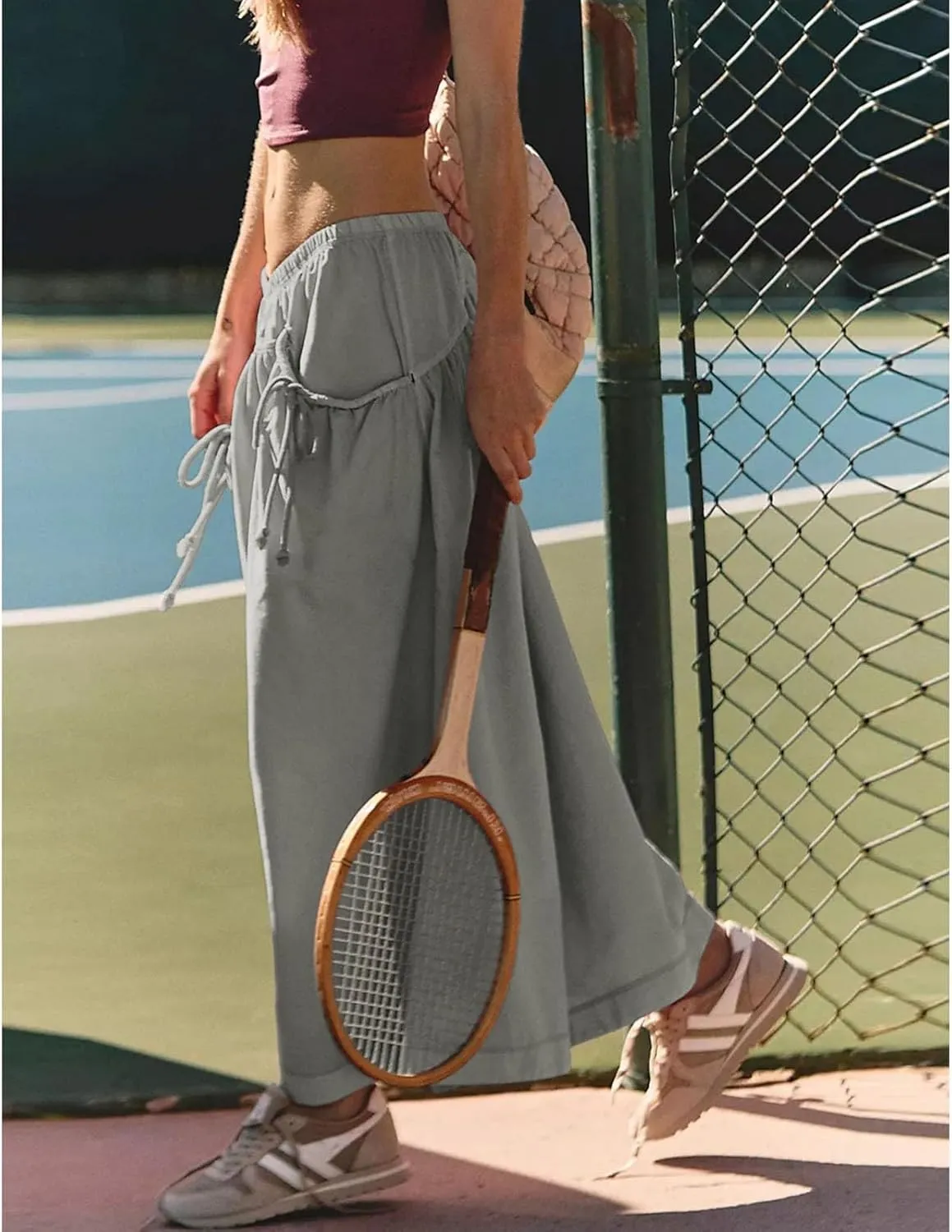 Womens Capri Pant Summer Wide Leg Loose Street Capris Joggers High Waist Drawstring Y2k Cropped Pants with Pockets