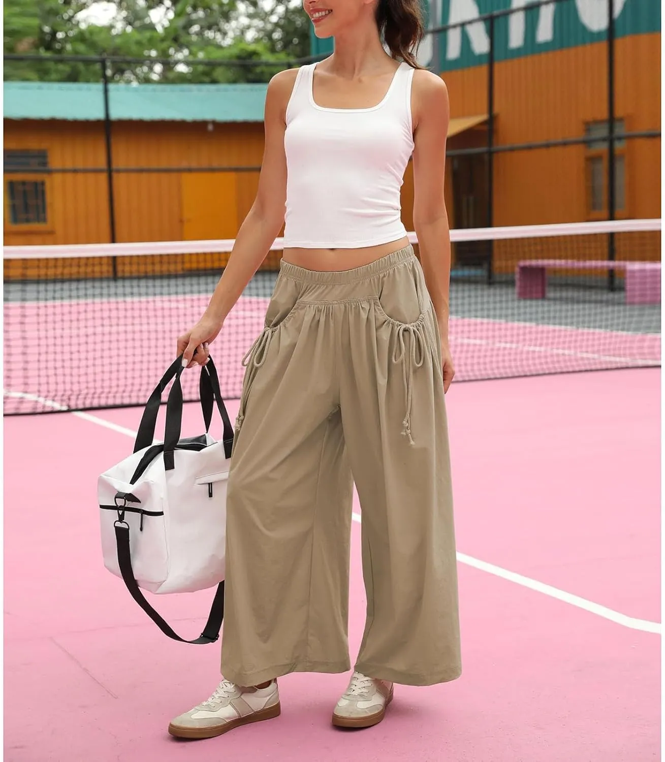 Womens Capri Pant Summer Wide Leg Loose Street Capris Joggers High Waist Drawstring Y2k Cropped Pants with Pockets