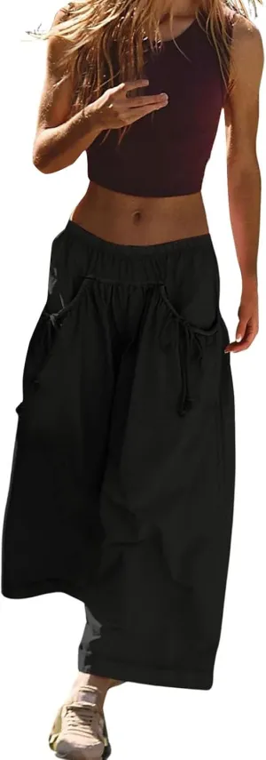 Womens Capri Pant Summer Wide Leg Loose Street Capris Joggers High Waist Drawstring Y2k Cropped Pants with Pockets