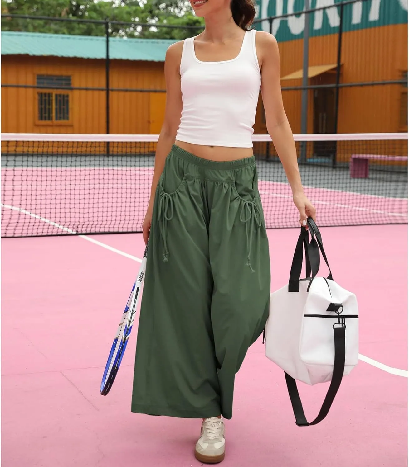 Womens Capri Pant Summer Wide Leg Loose Street Capris Joggers High Waist Drawstring Y2k Cropped Pants with Pockets