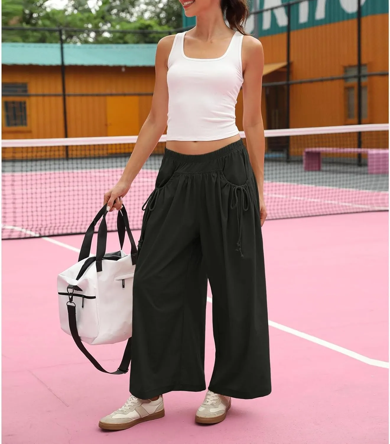 Womens Capri Pant Summer Wide Leg Loose Street Capris Joggers High Waist Drawstring Y2k Cropped Pants with Pockets