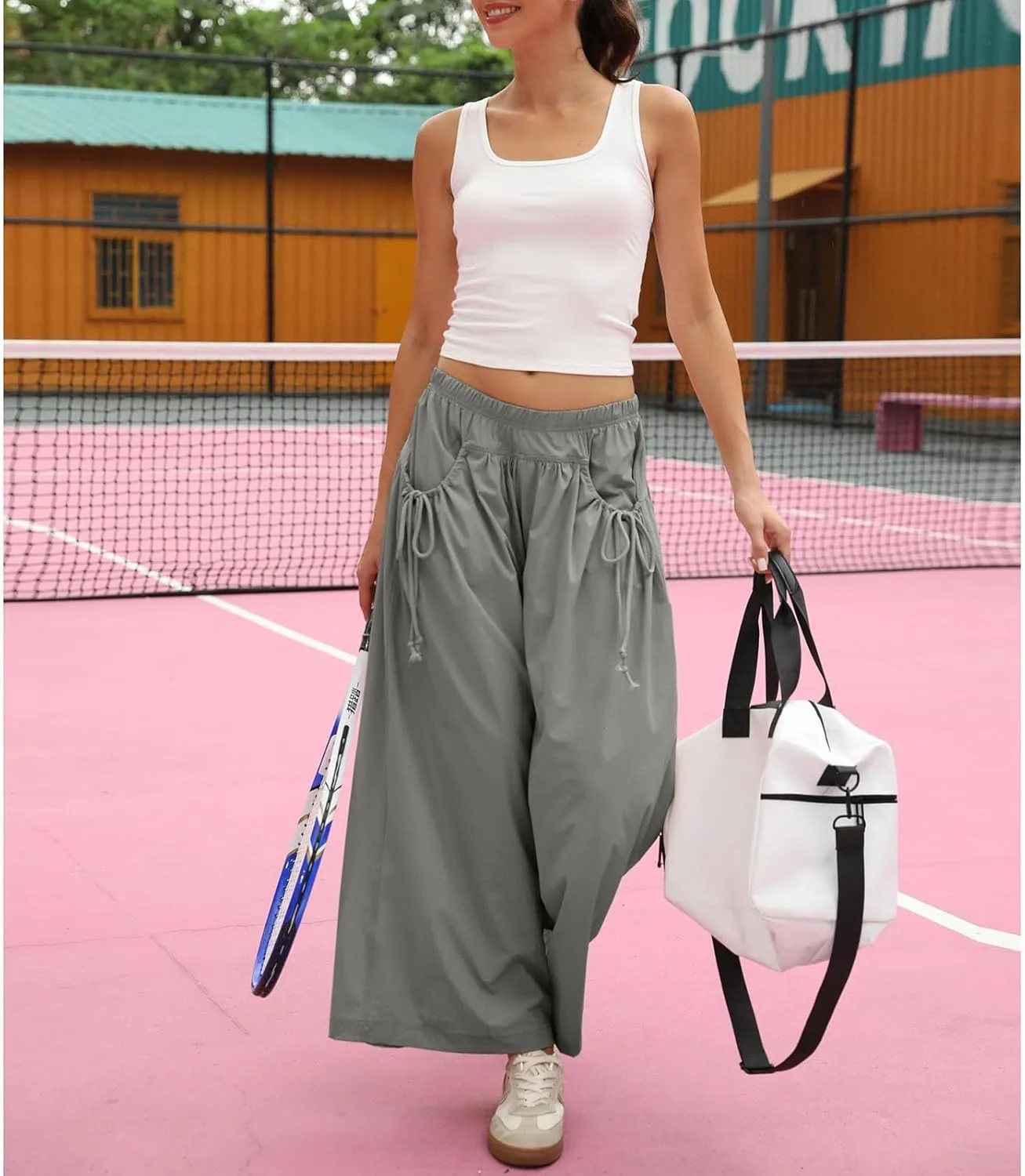 Womens Capri Pant Summer Wide Leg Loose Street Capris Joggers High Waist Drawstring Y2k Cropped Pants with Pockets