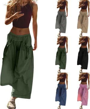 Womens Capri Pant Summer Wide Leg Loose Street Capris Joggers High Waist Drawstring Y2k Cropped Pants with Pockets