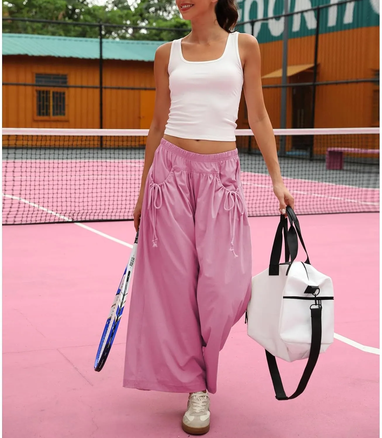 Womens Capri Pant Summer Wide Leg Loose Street Capris Joggers High Waist Drawstring Y2k Cropped Pants with Pockets
