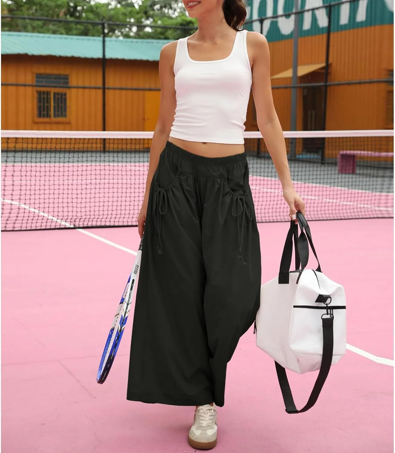Womens Capri Pant Summer Wide Leg Loose Street Capris Joggers High Waist Drawstring Y2k Cropped Pants with Pockets